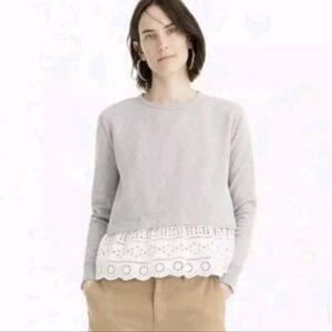 J. Crew Gray Eyelet Trim Sweatshirt
